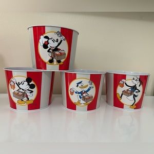 Mickey,Minnie Old Donald Duck, And Goofy Vintage Print Metal Popcorn Buckets Set
